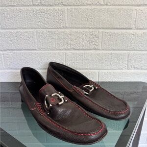 Donald J. Pliner Brown and Red Slip-On Loafers Leather